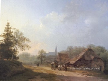 Une charrette sur une route de campagne en été Pays Bas Barend Cornelis Koekkoek Peinture à l'huile